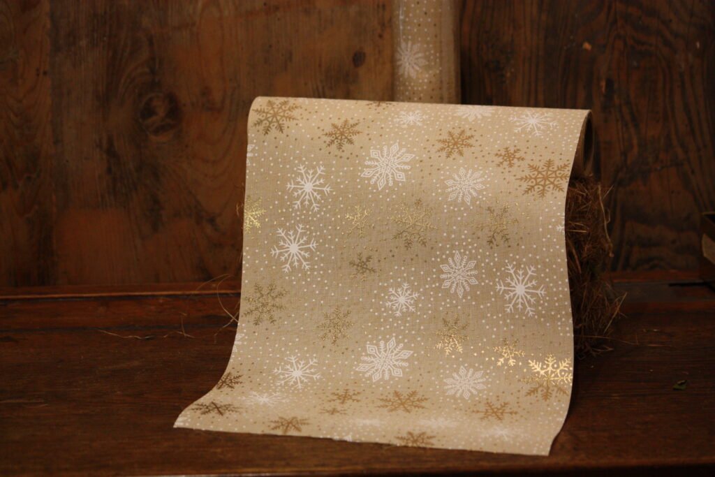 Chemin de table – Chemin de table Flocons de neige blanc et or