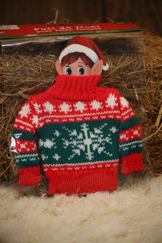 Personnage de Noël – Pull de Noël pour petit lutin farceur – Jacquard rouge et vert